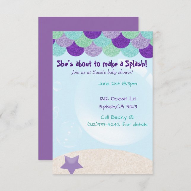 Mermaid baby shower invitation (Front/Back)