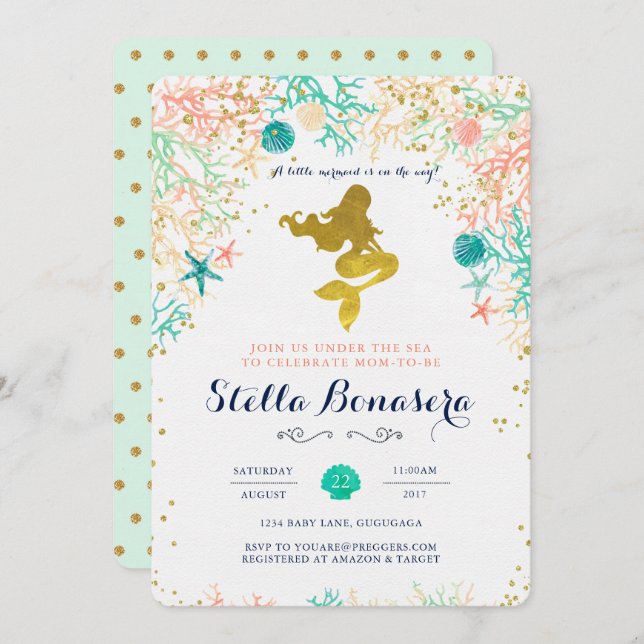 Mermaid Baby Shower Invitation (Front/Back)