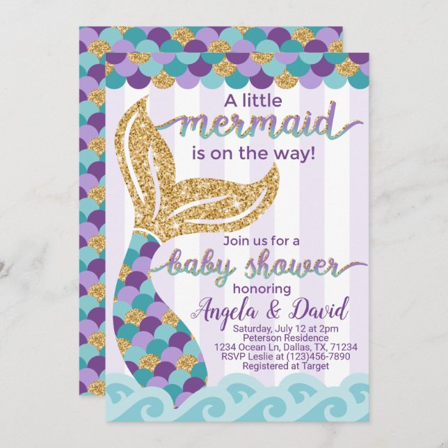 Mermaid Baby Shower Invitation Invite (Front/Back)