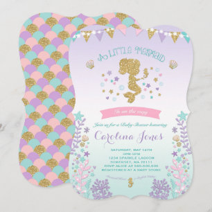Mermaid Baby Shower Invitation Pink Teal Purple