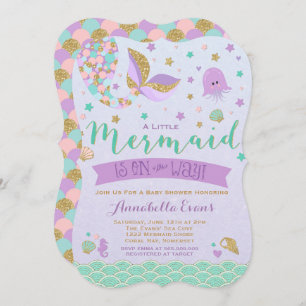 Mermaid Baby Shower Invitation Teal Purple Gold