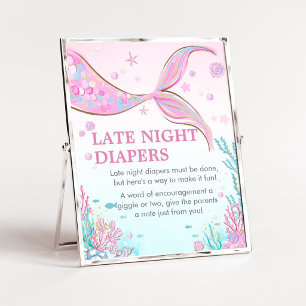 Mermaid Baby Shower Late Night Diapers Sign