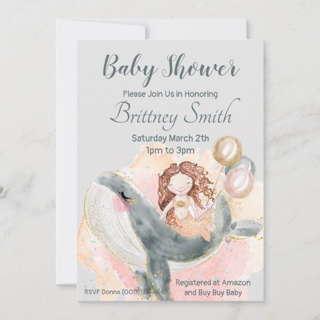 Mermaid Baby Shower, Mermaid and Whale Holiday Card (Front)