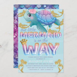 Mermaid Baby Shower Pink Blue Glitter Invitation