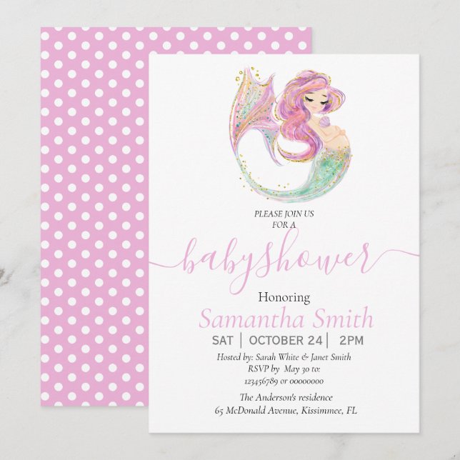 MERMAID BABY SHOWER Pink Invitation (Front/Back)