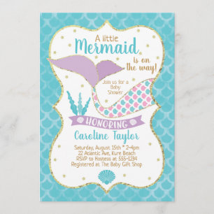 Mermaid Baby Shower Purple and Turquoise Invitation