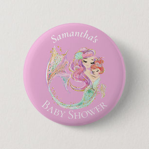 Mermaid Baby Shower Sweet Little Mermaid  6 Cm Round Badge