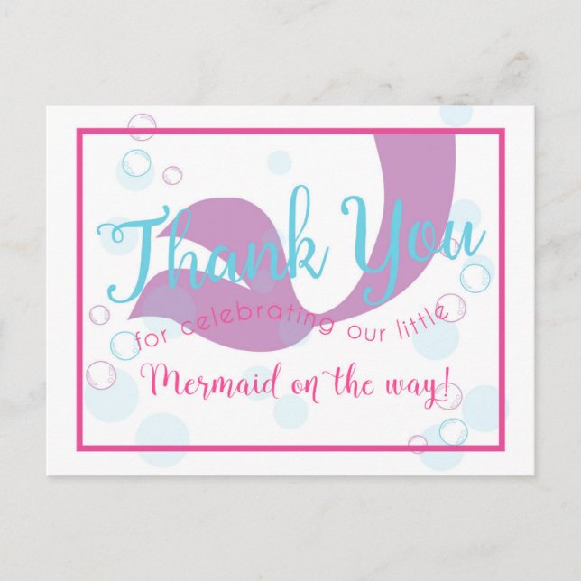 Mermaid Baby Shower Thank You Note Card (Front)