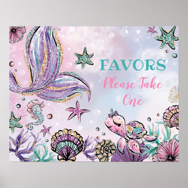 Mermaid Baby Shower Under the Sea Birthday Favours Poster (Front)