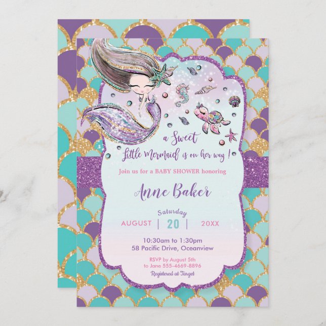 Mermaid Baby Shower Under the Sea Creatures Girl Invitation (Front/Back)