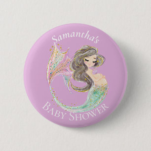 Mermaid Baby Shower. Under The Sea. Glitter Button