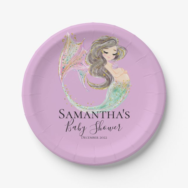 Mermaid Baby Shower. Under The Sea. Glitter Paper  Paper Plate (Front)