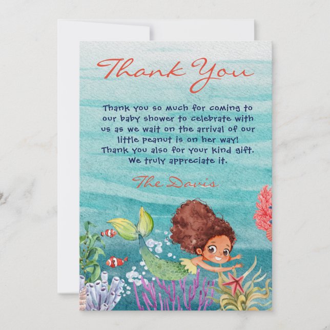 Mermaid Baby Shower Under The Sea Thank You Invitation (Front)