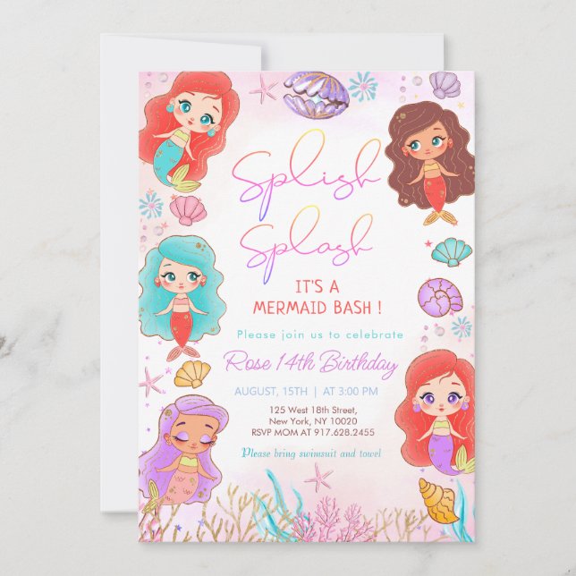  Mermaid Bash Under the Sea Birthday Invitation (Front)