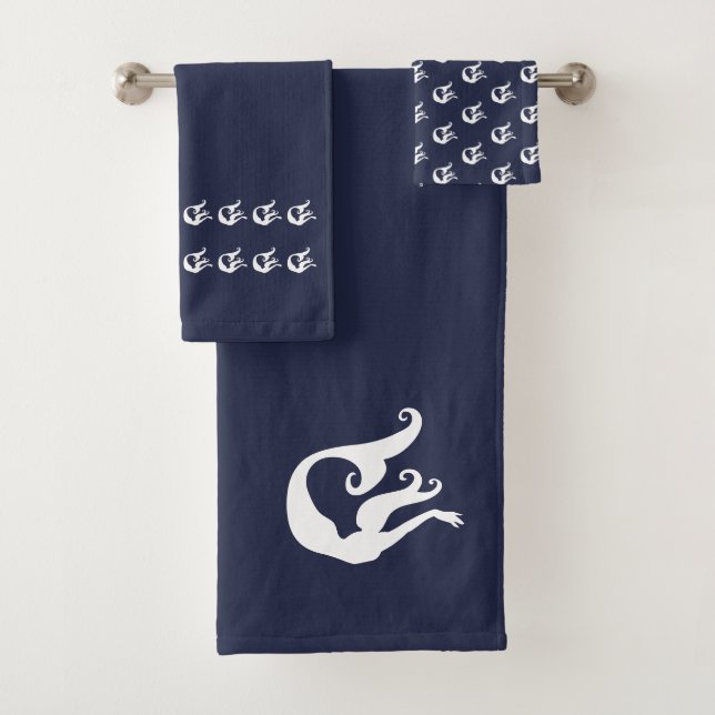Mermaid Bath Navy Blue and white towel set (Insitu)