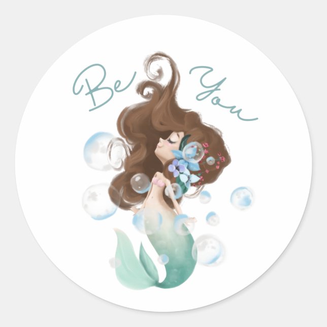 Mermaid Be You Greeting Card  Classic Round Sticker (Front)
