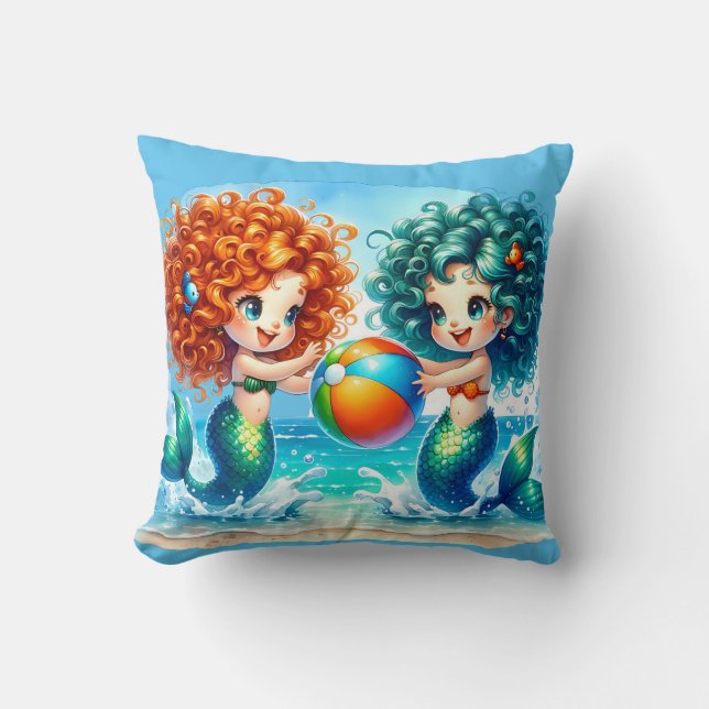 "Mermaid Beach Ball Fun" Cushion (Front)