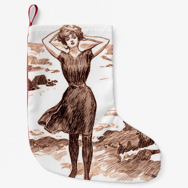 Mermaid Beach Gibson Girl Victorian Antique Small Christmas Stocking (Front)
