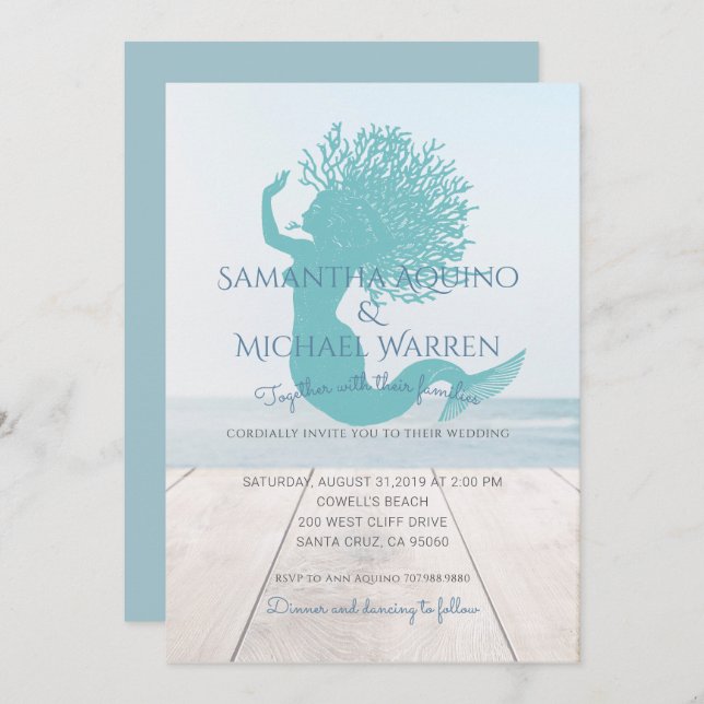 Mermaid Beach Or Lakeside Wedding Invitation (Front/Back)