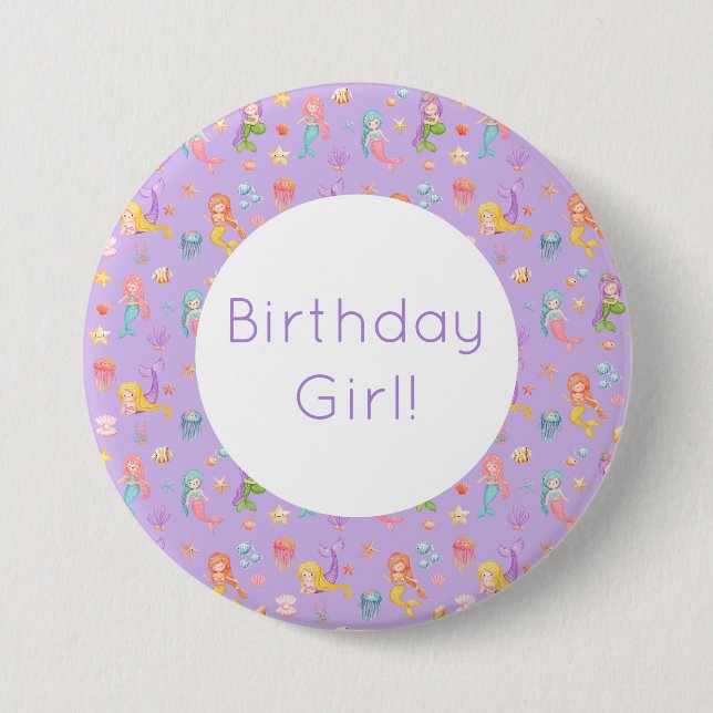 Mermaid Birthday 7.5 Cm Round Badge (Front)