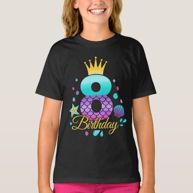 Mermaid Birthday 8th Birthday  T-Shirt (Front)