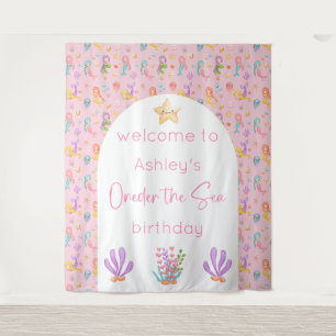 Mermaid Birthday Backdrop Tapestry