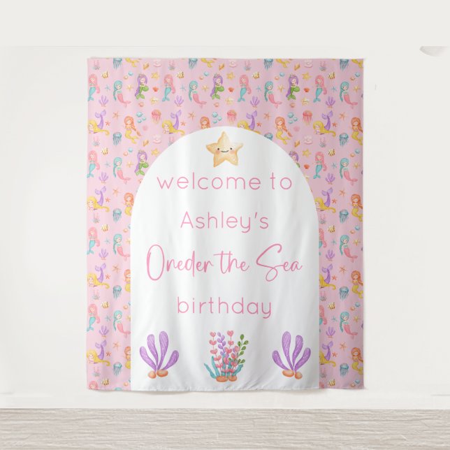Mermaid Birthday Backdrop Tapestry (Front)