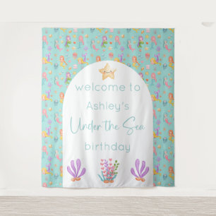 Mermaid Birthday Backdrop Tapestry