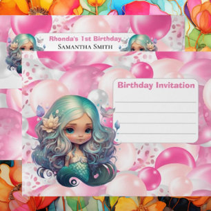 Mermaid Birthday Balloons Pink Envelope
