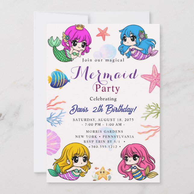 Mermaid Birthday Bash Invitation (Front)