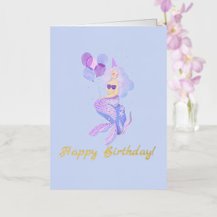 Mermaid Birthday Blue Foil Greeting Card