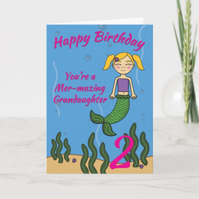 Mermaid Birthday Card for Grandaughter Any Age (Front)
