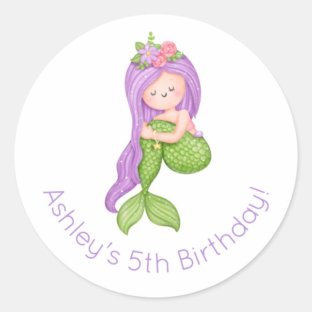Mermaid Birthday Classic Round Sticker (Front)