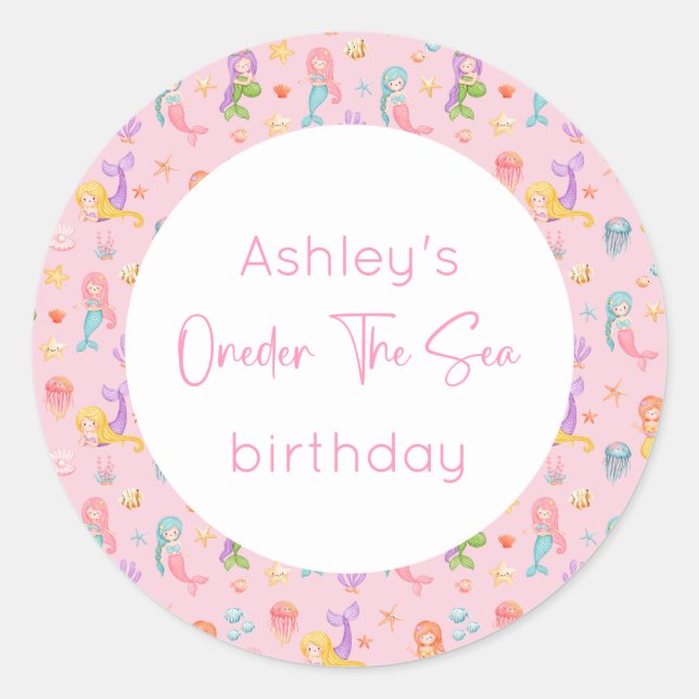 Mermaid Birthday Classic Round Sticker (Front)