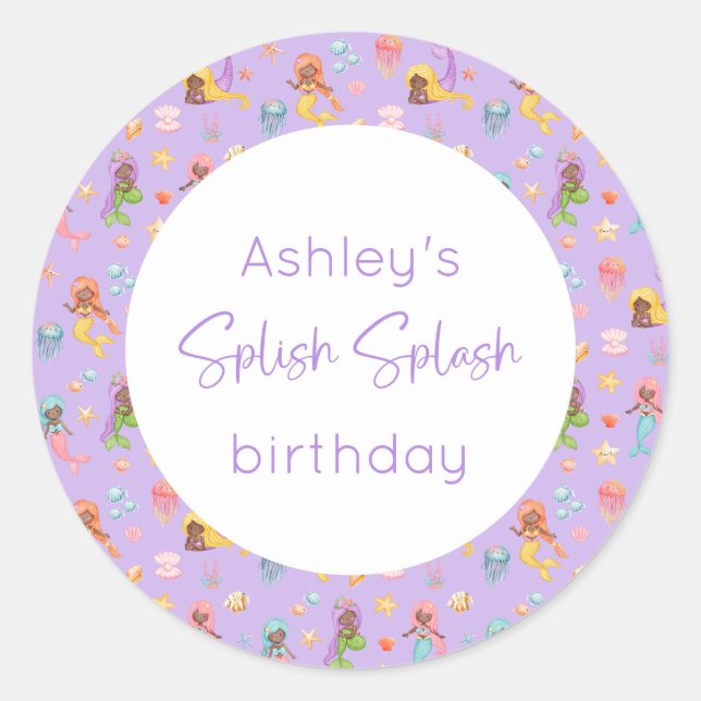 Mermaid Birthday Classic Round Sticker (Front)