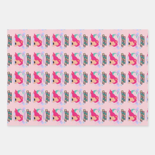 Mermaid Birthday  Design – Underwater  Wrapping Paper Sheet (Front 2)