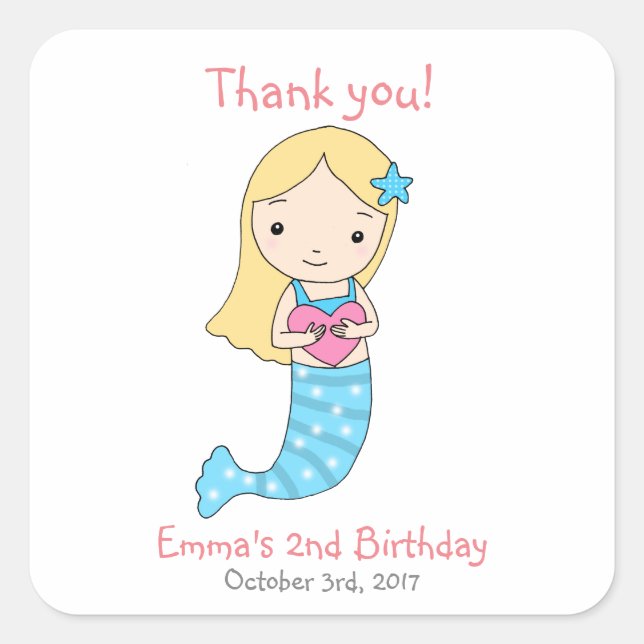 Mermaid Birthday Favour Sticker mermaid Party (Front)