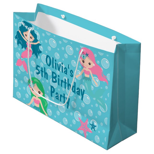 Mermaid Birthday Favours Party Supplies Custom Large Gift Bag (Front Angled)