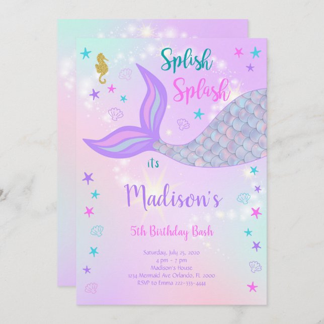 Mermaid Birthday Invitation (Front/Back)