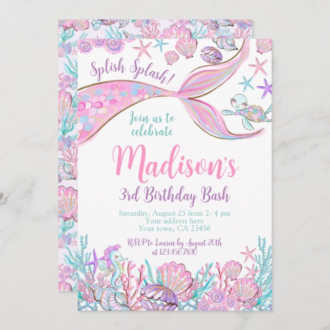 Mermaid Birthday Invitation (Front/Back)