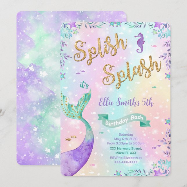 Mermaid Birthday Invitation (Front/Back)