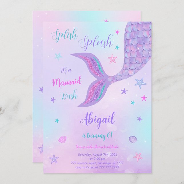 Mermaid Birthday Invitation (Front/Back)