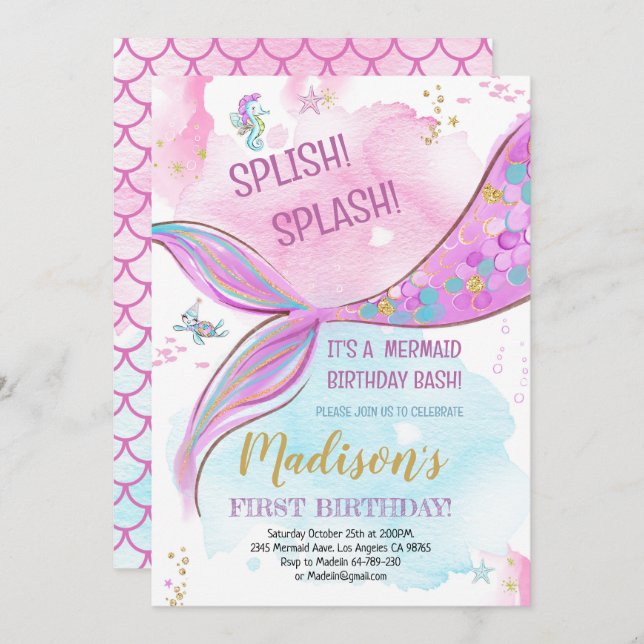 Mermaid Birthday Invitation (Front/Back)