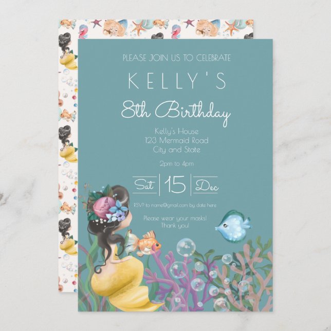 Mermaid Birthday Invitation (Front/Back)