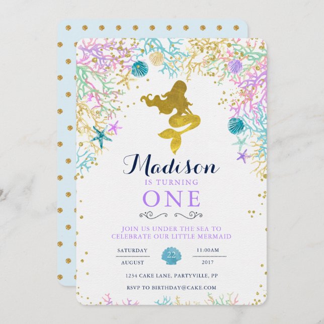 Mermaid Birthday Invitation (Front/Back)