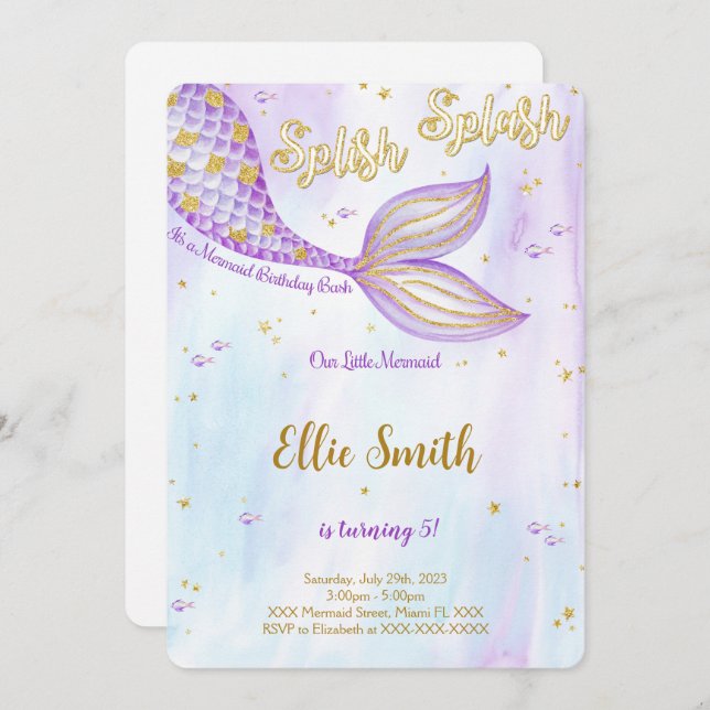 Mermaid Birthday Invitation (Front/Back)