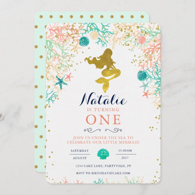 Mermaid Birthday Invitation (Front/Back)