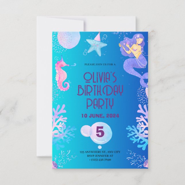Mermaid birthday invitation card (Front)