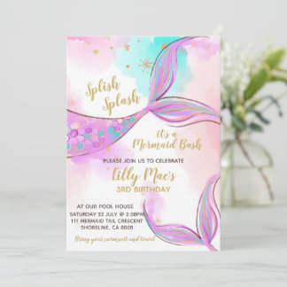 Mermaid Birthday Invitation for a Girl, Editable