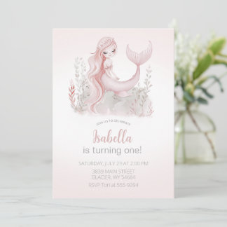 Mermaid Birthday Invitation in Pink
